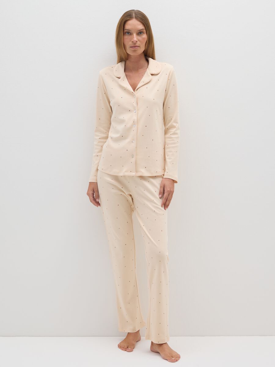 Pigiama a pois in puro cotone beige regular fit_0
