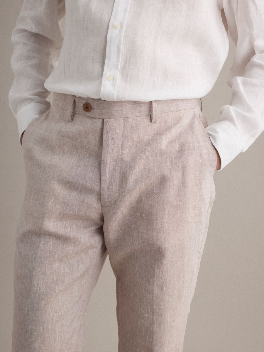Pantaloni in puro lino beige slim fit_3