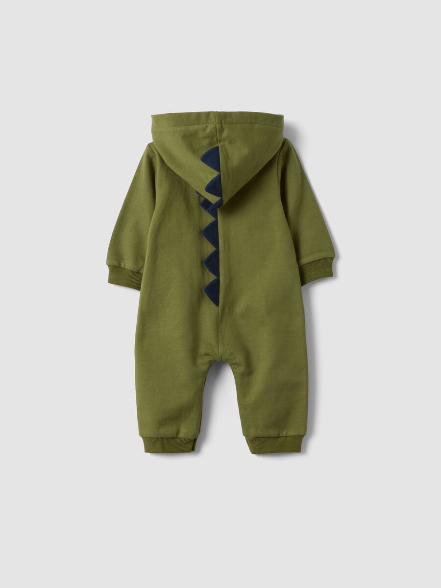Tutina verde con cappuccio in puro cotone organico a forma di dinosauro_1