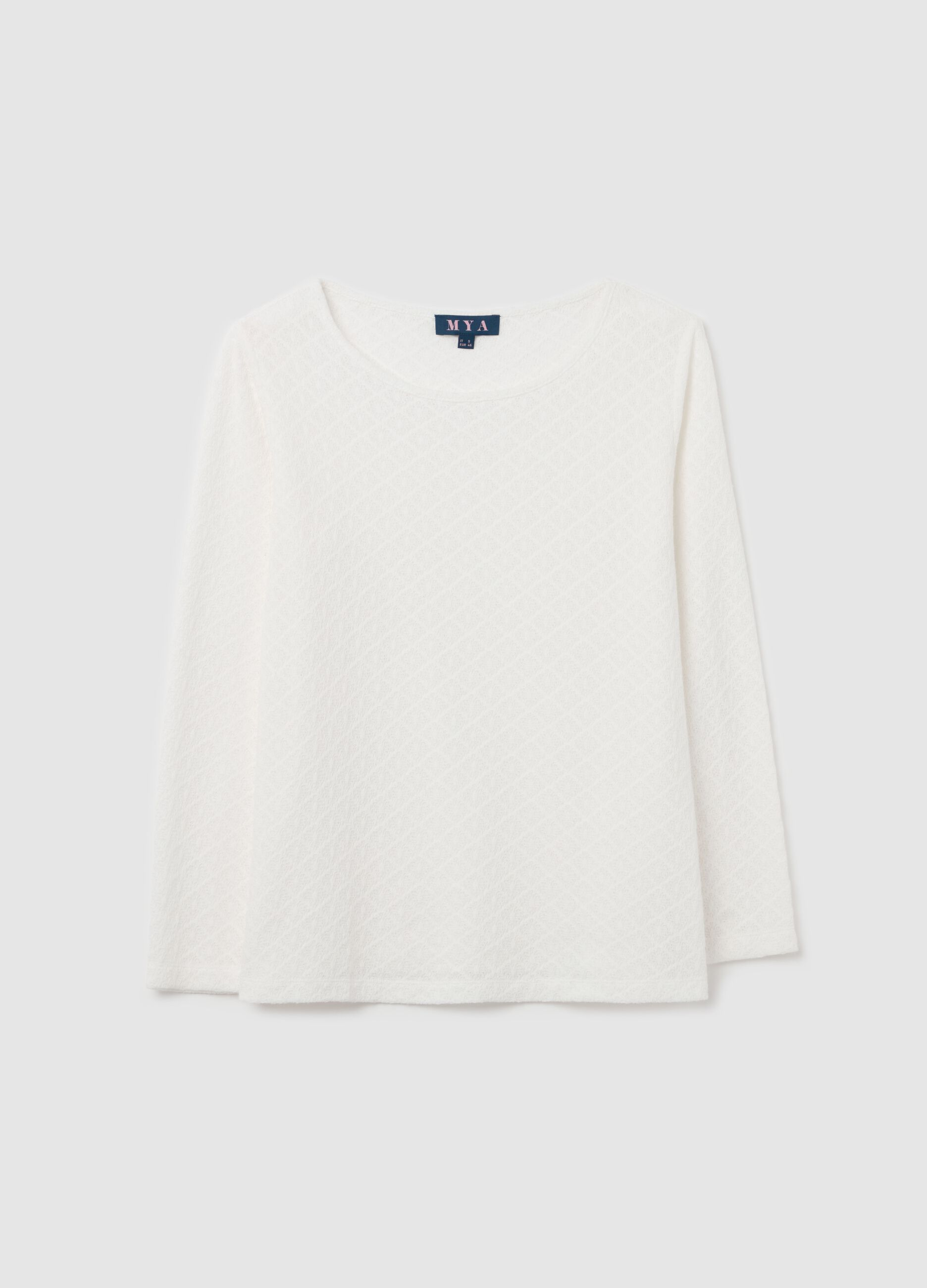Curvy long-sleeved T-shirt with lace weave