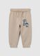 Children's beige pure cotton regular fit trousers with print_0