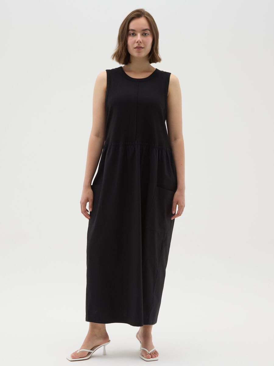 Women's long black cotton dress regular fit_0