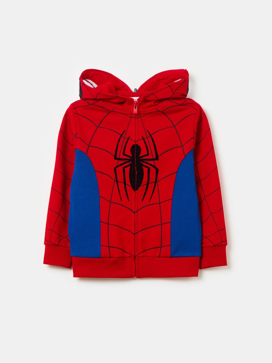 Full-zip sweatshirt with hood and Spider-Man print_0