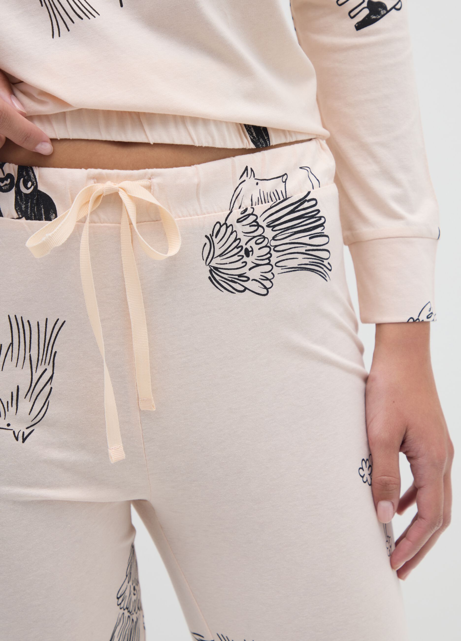 Pigiama in puro cotone beige con stampa