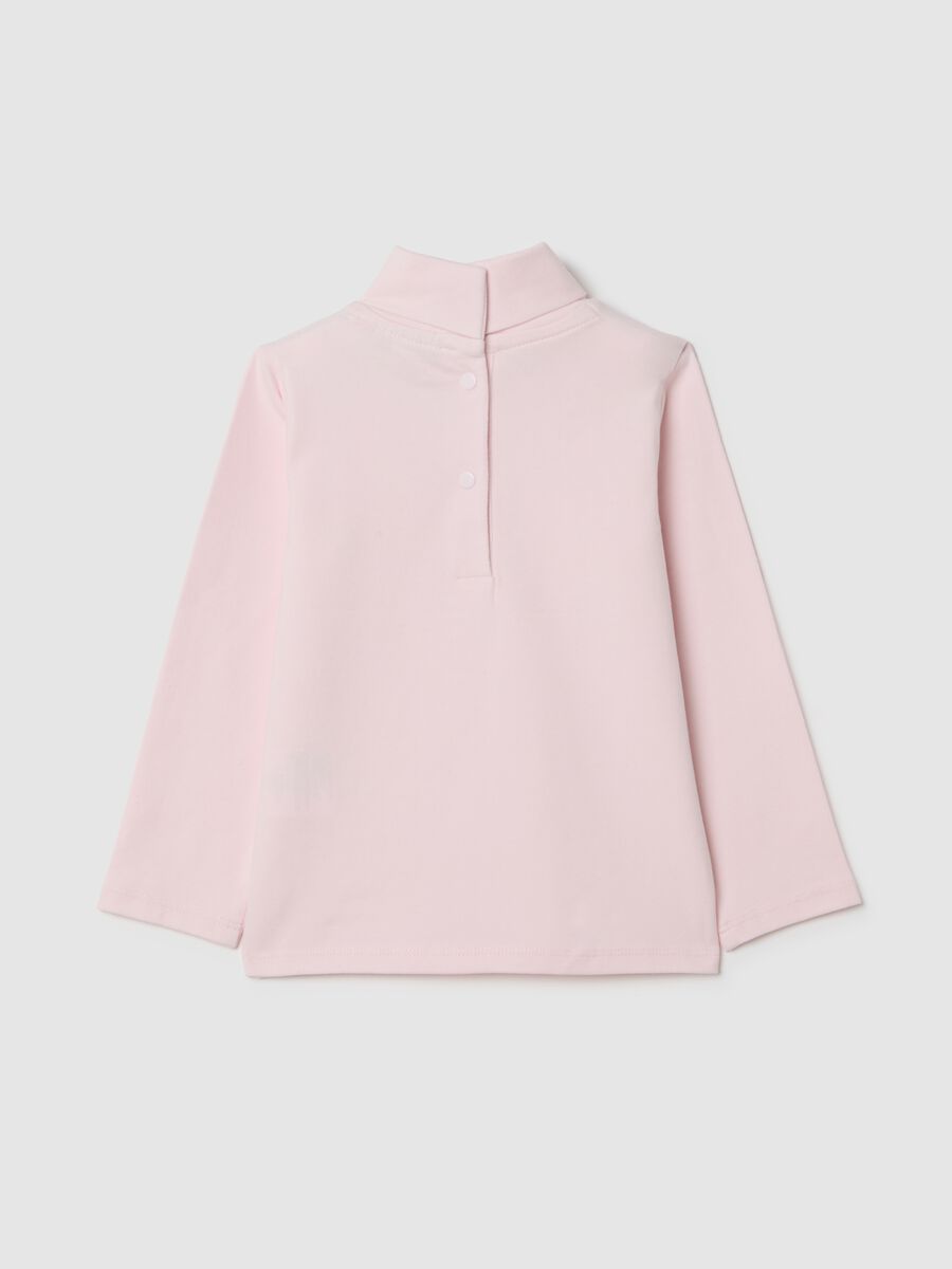 Pink stretch cotton blend girls' sweater with turtleneck_1