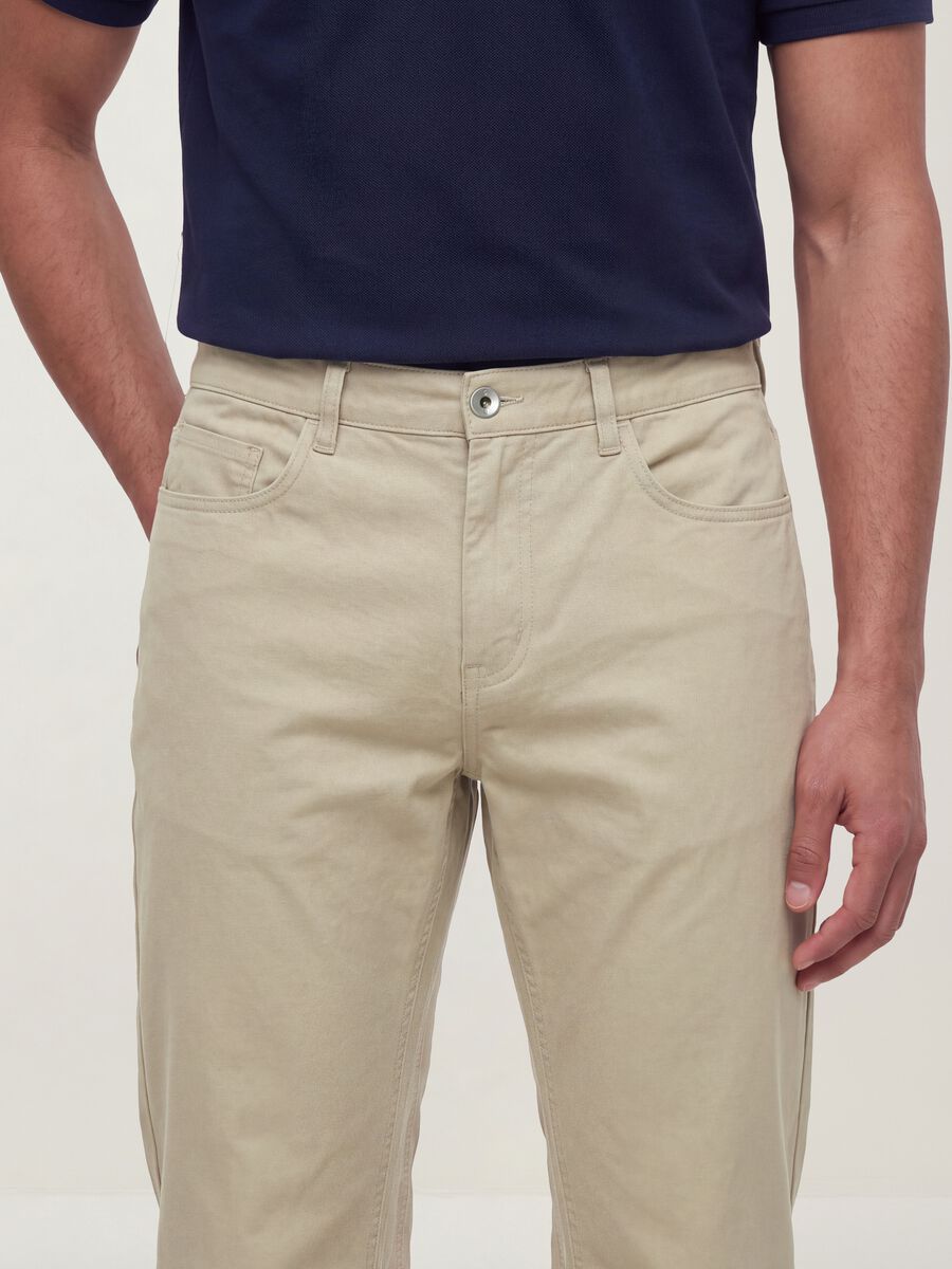 Beige pure cotton five-pocket trousers_2
