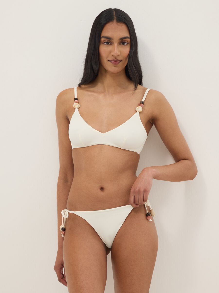 White stretch bikini bottoms with side ties and stones_0