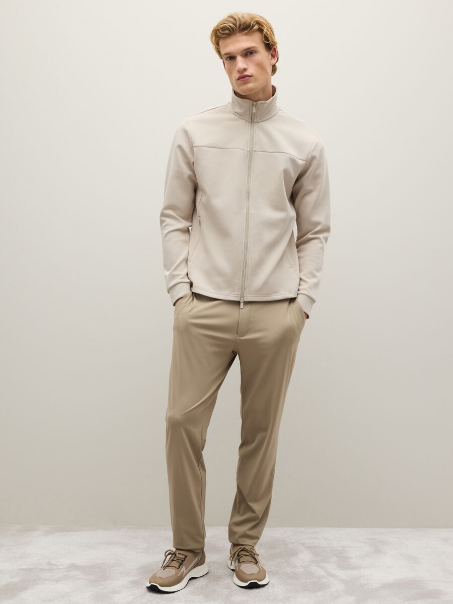 Beige cotton blend zip-up sweatshirt with regular fit_2