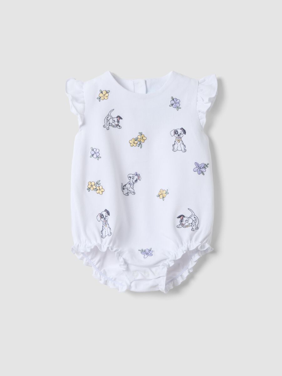 White organic cotton baby romper with ruffles_0