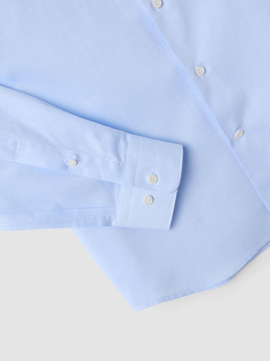 Camicia azzurra in puro compact cotton con collo classico slim fit_2