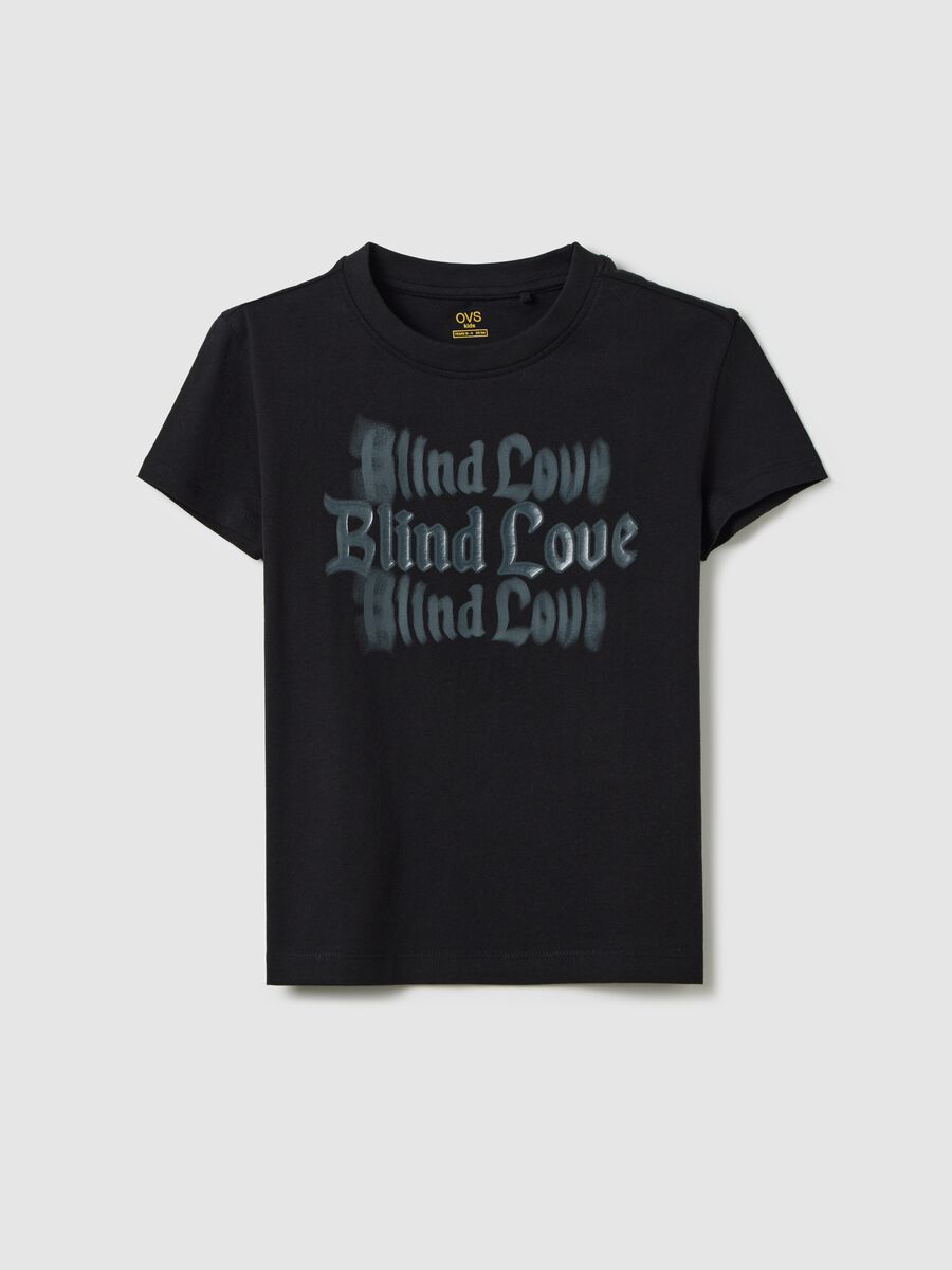 T-shirt nera in cotone con stampa lettering_3