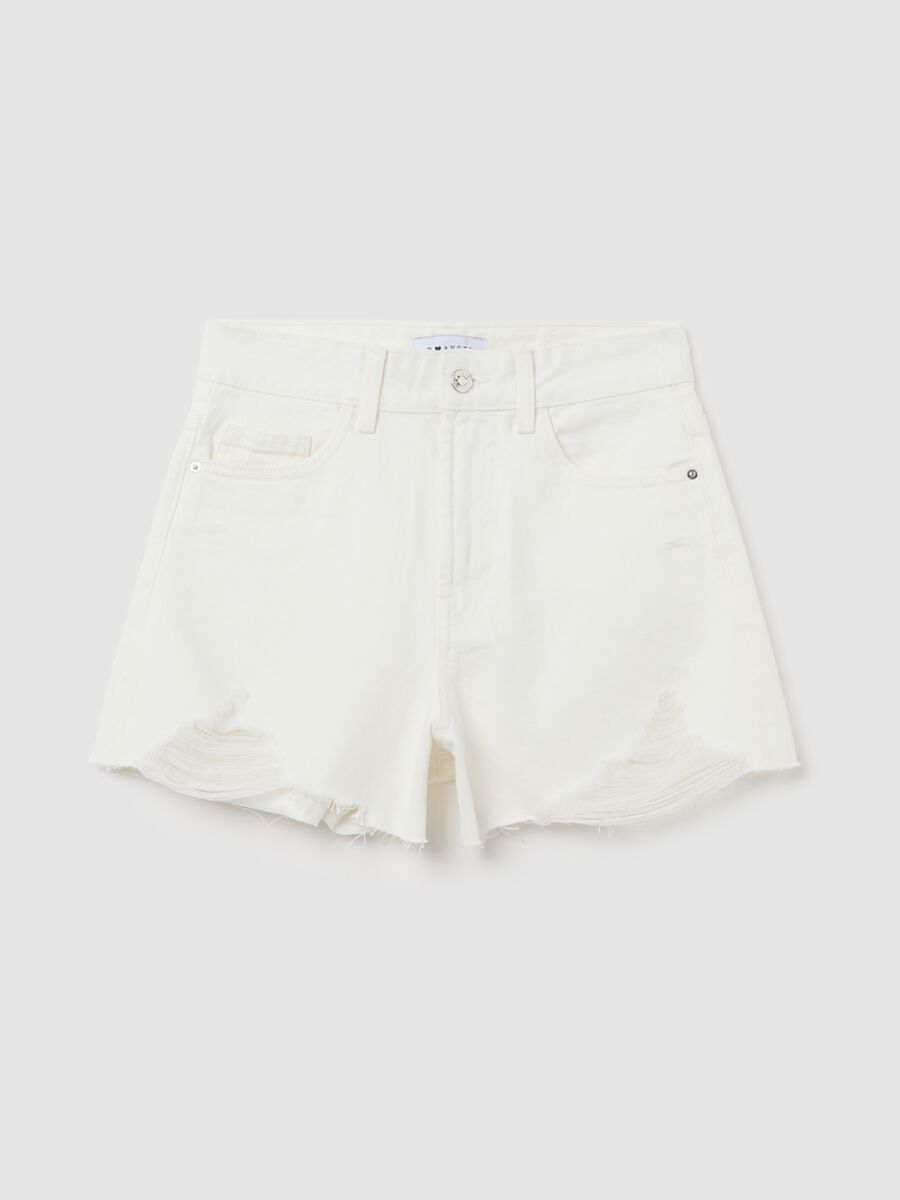 White Cotton Denim Shorts_4