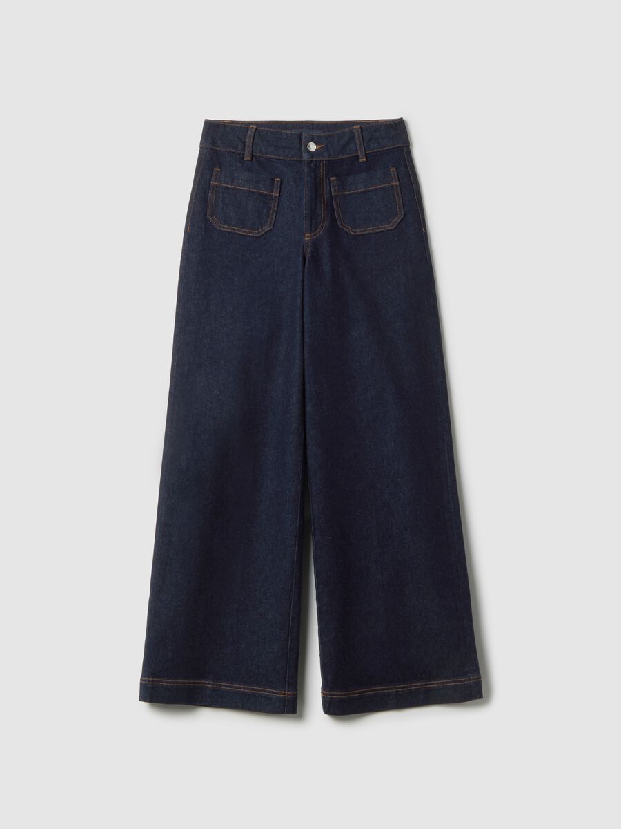 Jeans in cotone denim blu a gamba larga_4