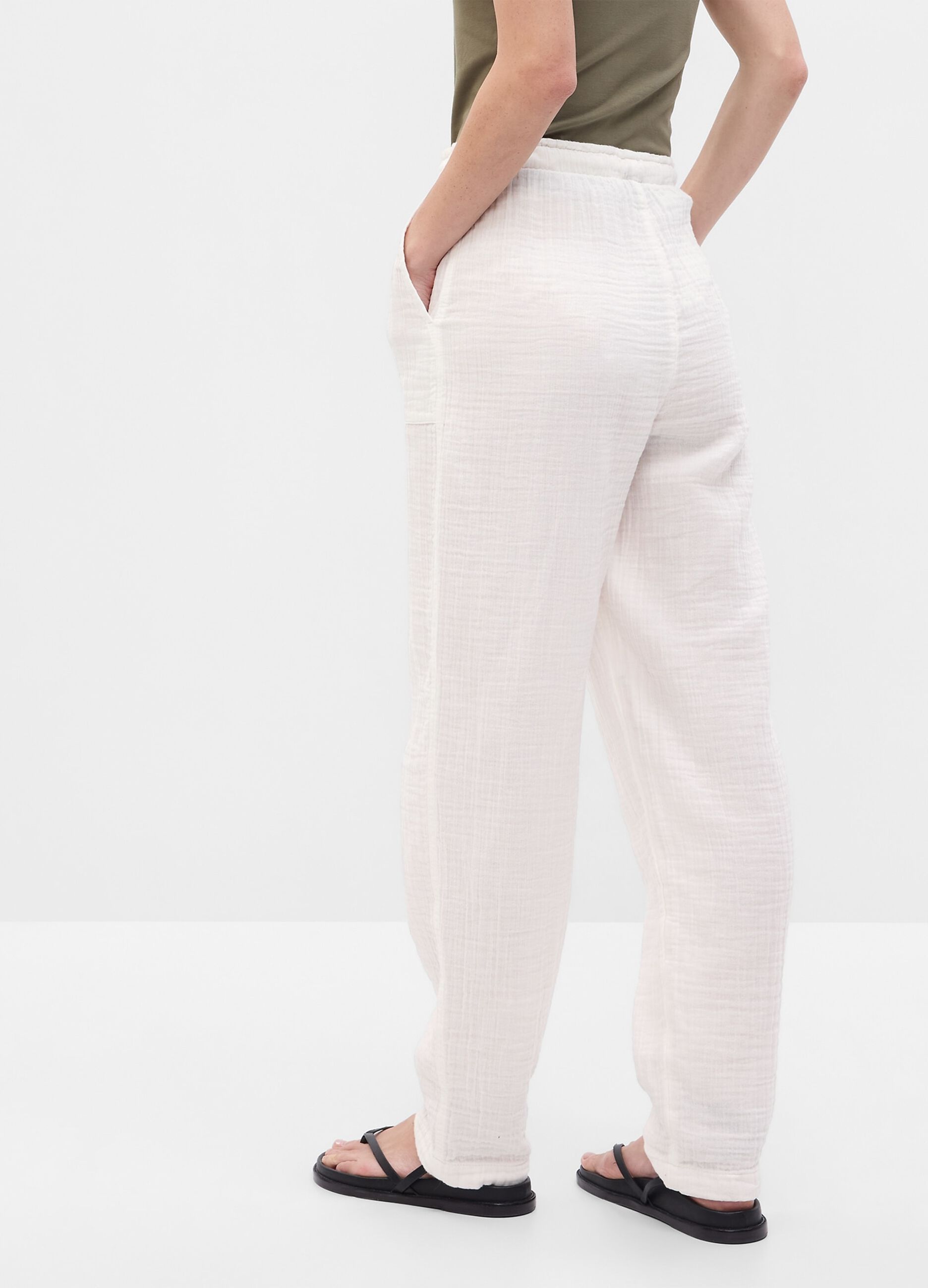 Pantaloni straight fit in garza di cotone