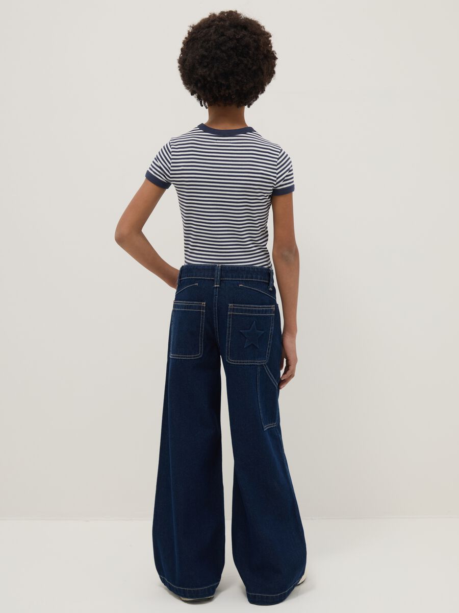 Girls' blue denim wide leg jeans in pure cotton_1