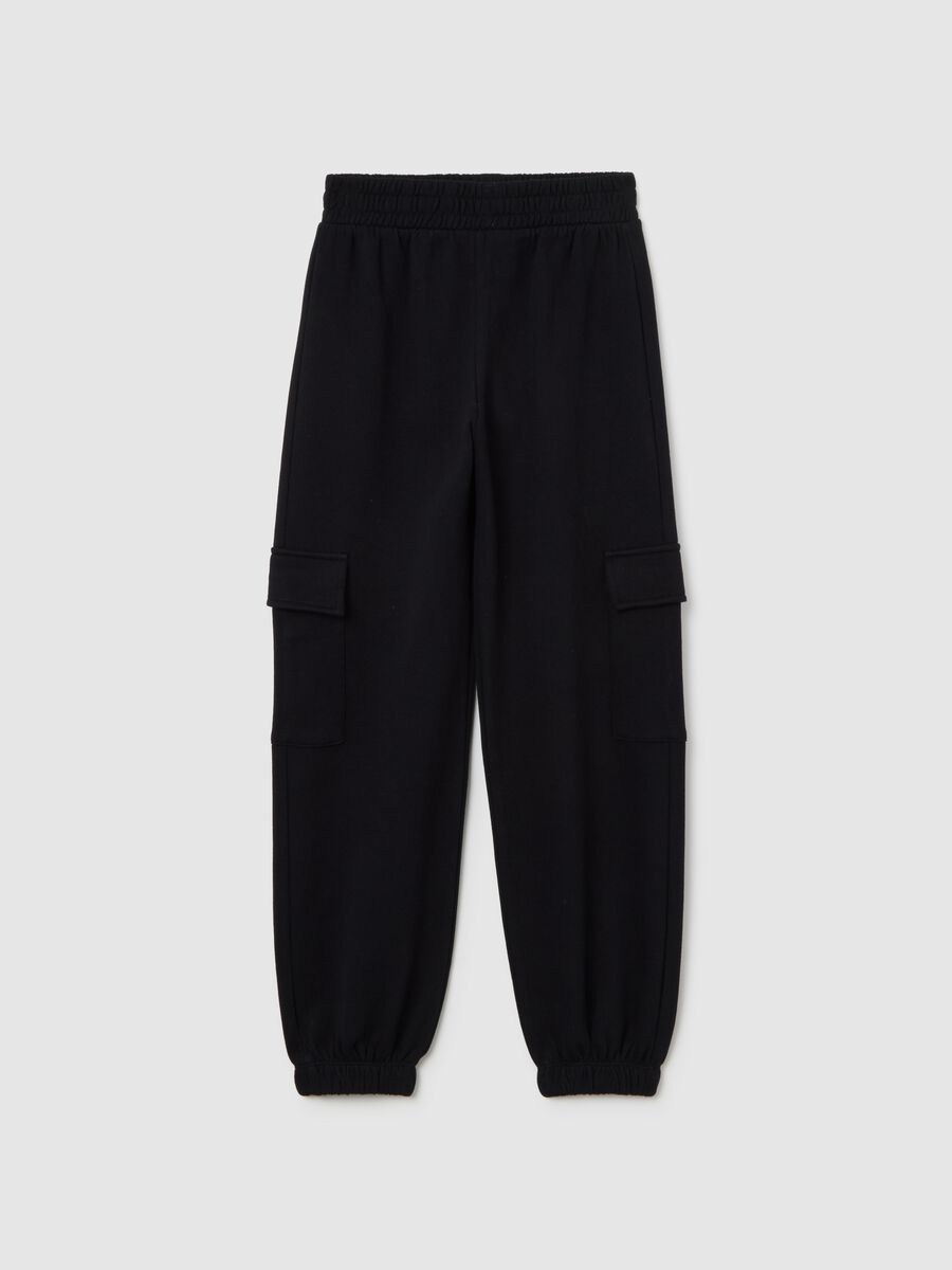 Girls' black jogger trousers in pure cotton relaxed fit_0