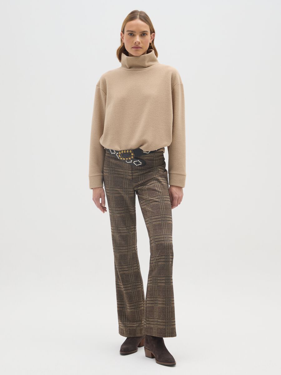 Brown Check Flare Trousers_0