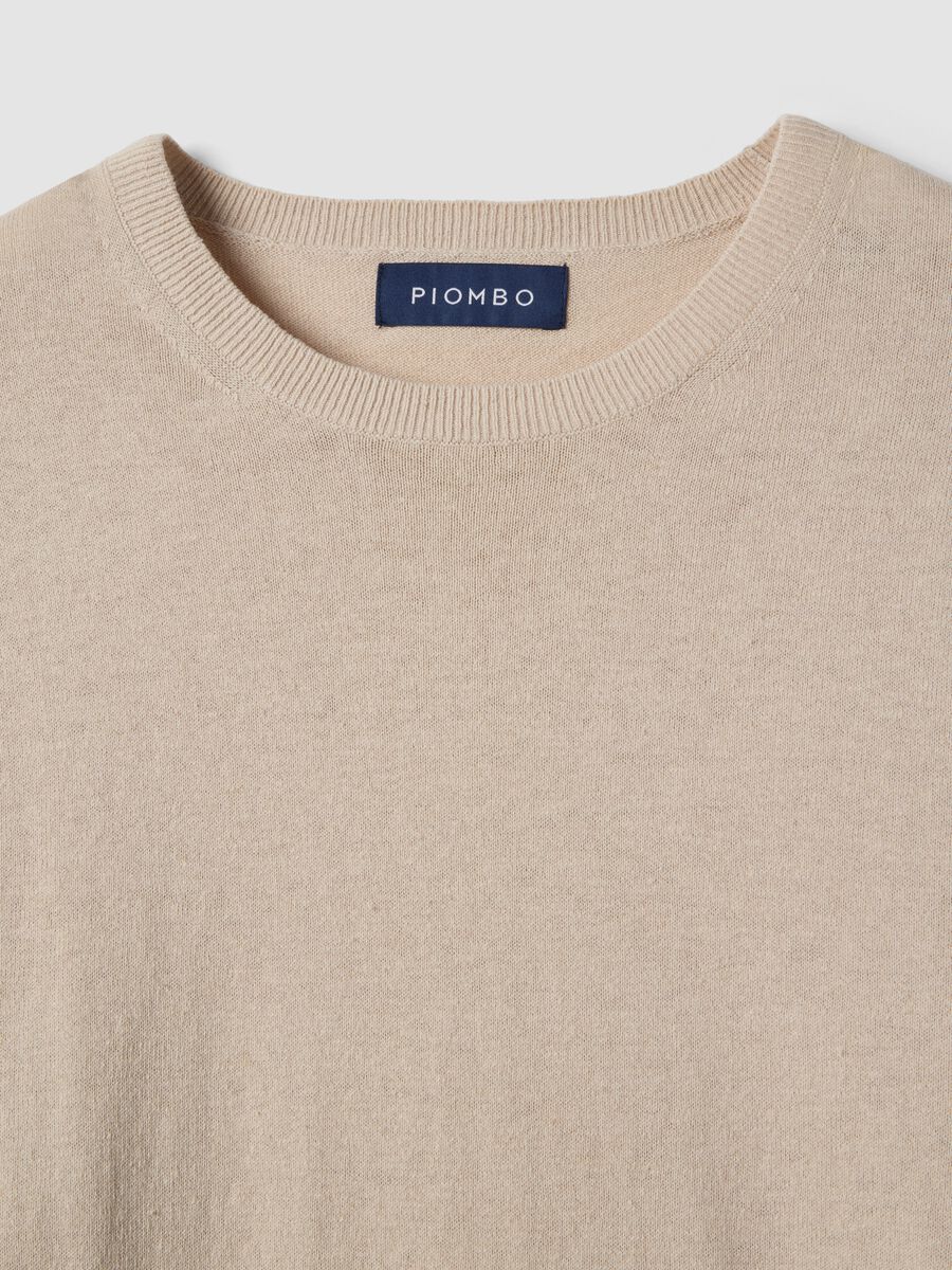 Pullover girocollo in cotone e lino beige regular fit_1