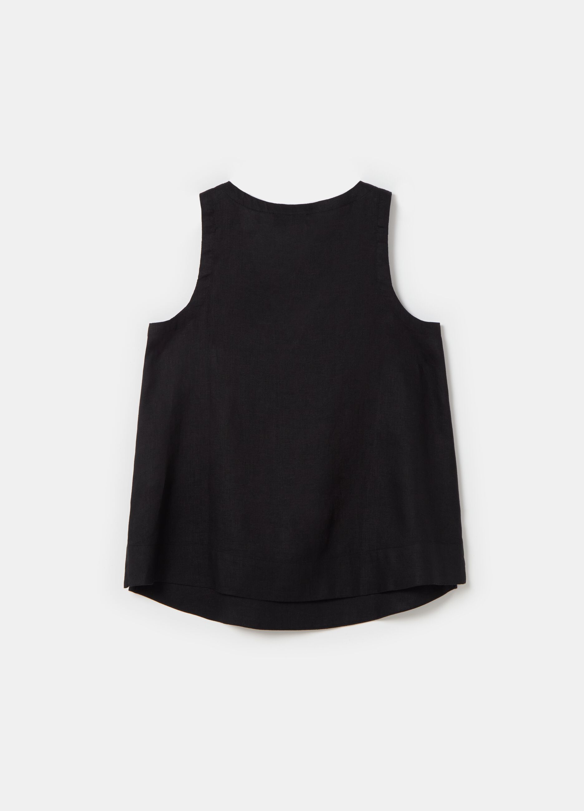 Blusa smanicata in lino scollo a V