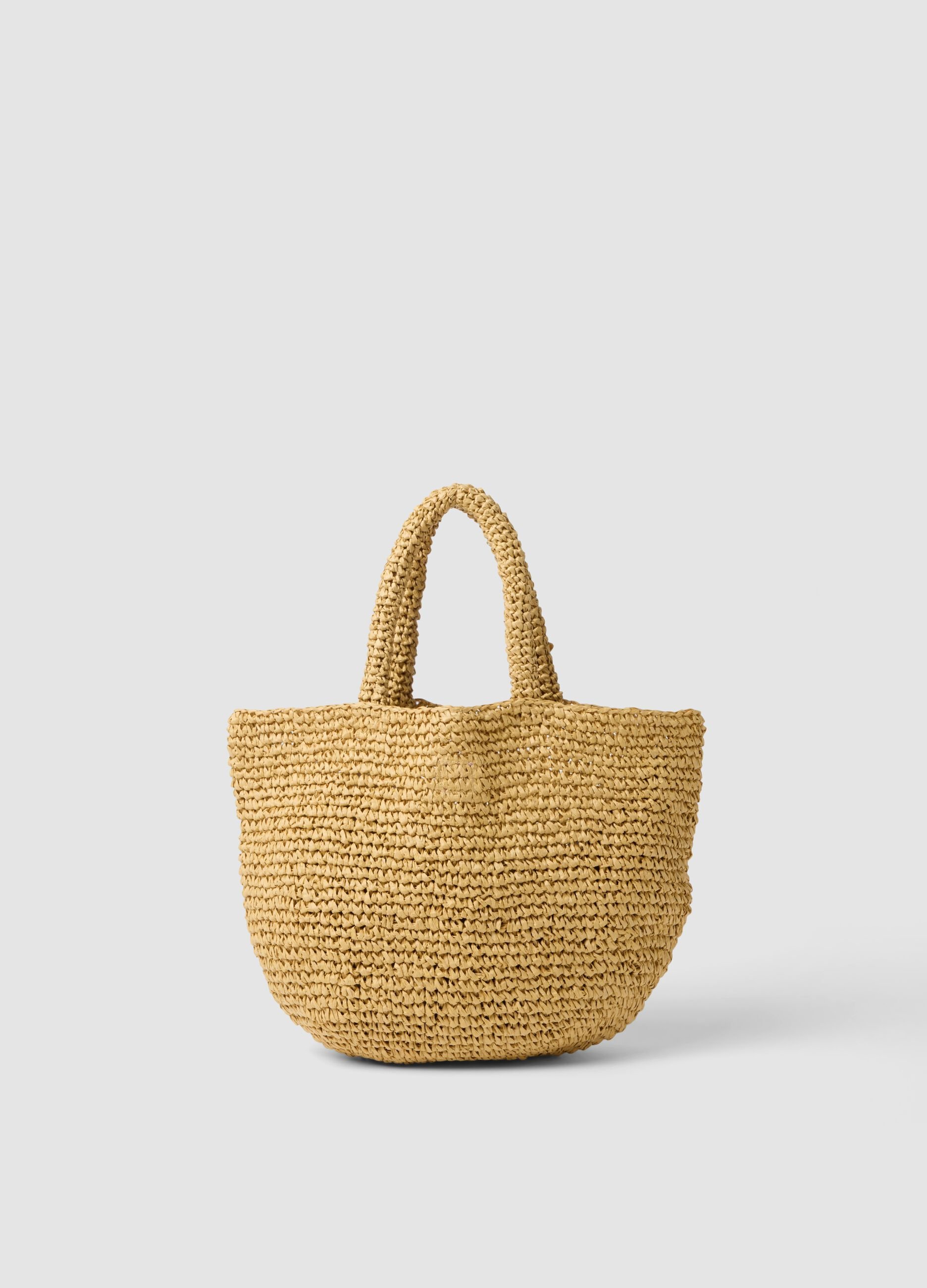 Beige woven paper-fabric beach bag