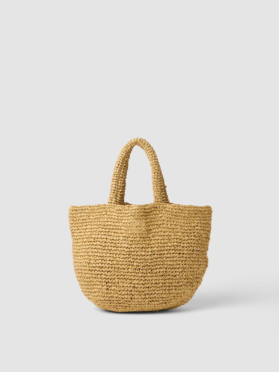 Beige woven paper-fabric beach bag_1