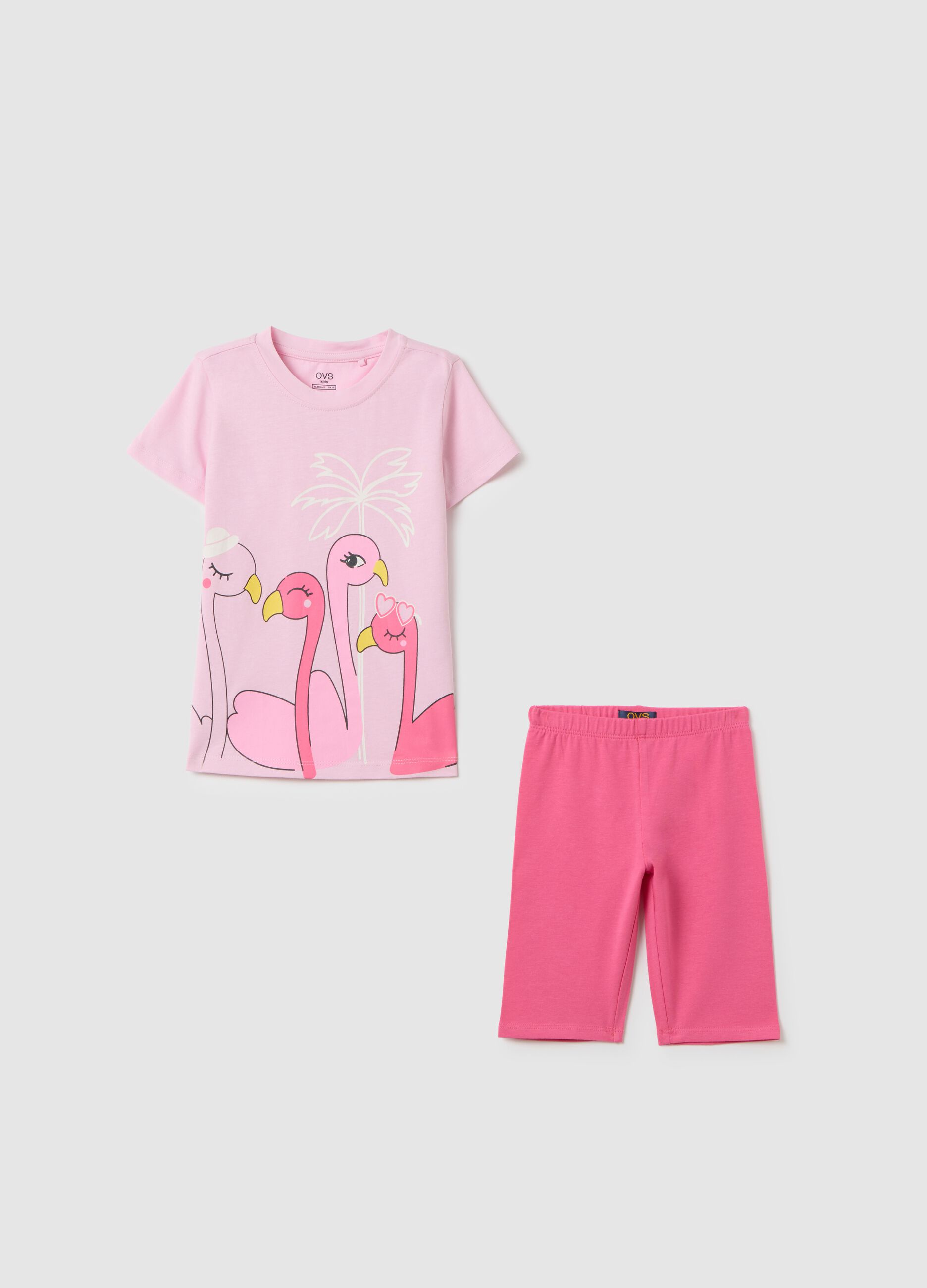 Girls' pink pure cotton regular fit set with print