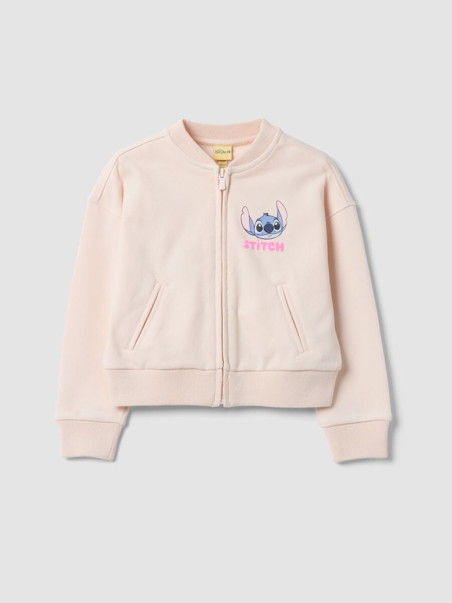 Felpa rosa con zip in misto cotone con stampa Lilo & Stitch per bambina_0