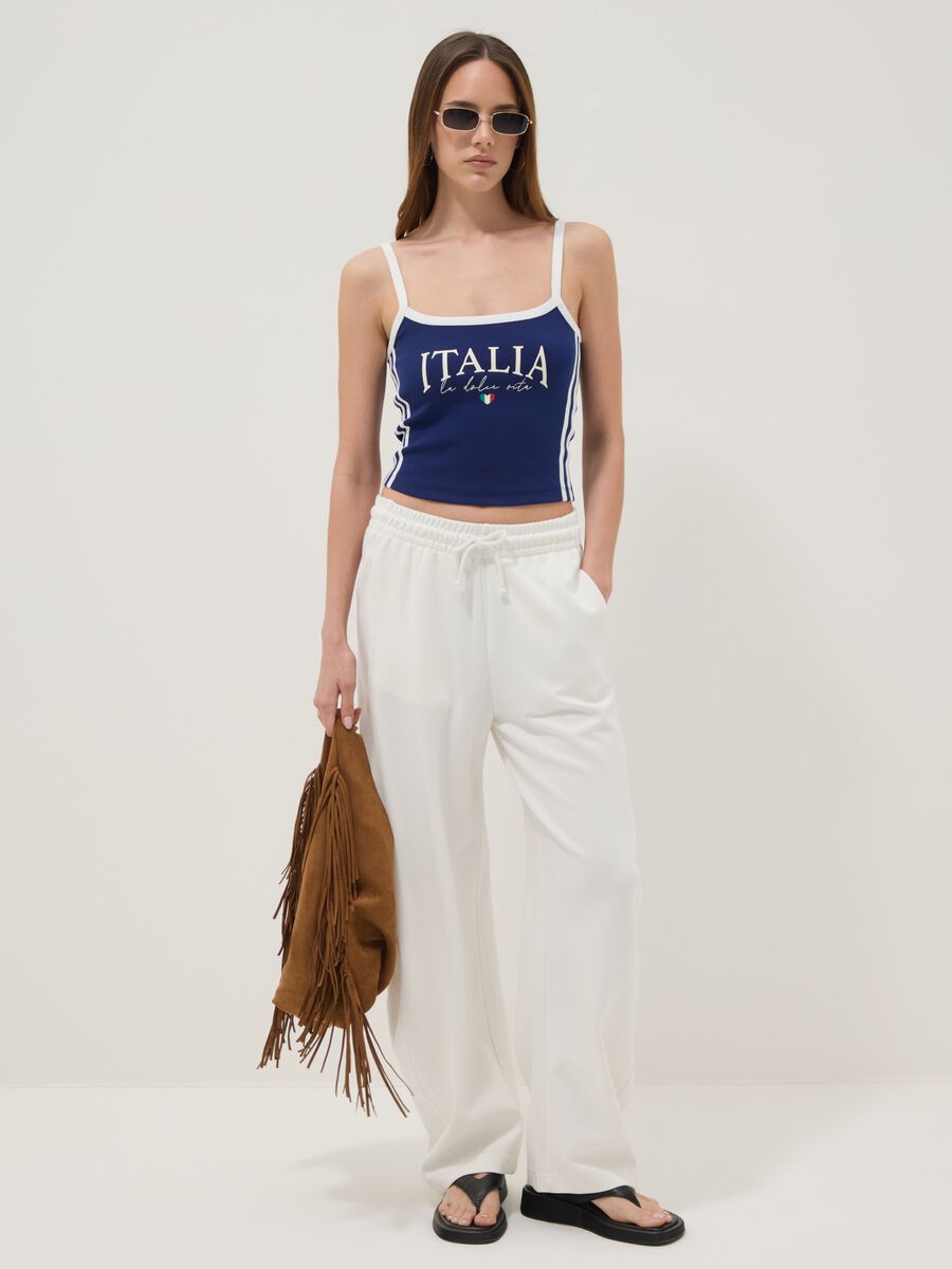 Tank top blu in cotone elasticizzato con bretelle sottili_2