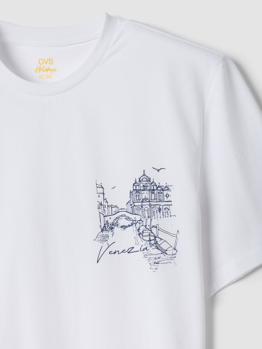 White pure cotton T-shirt with print, regular fit_5