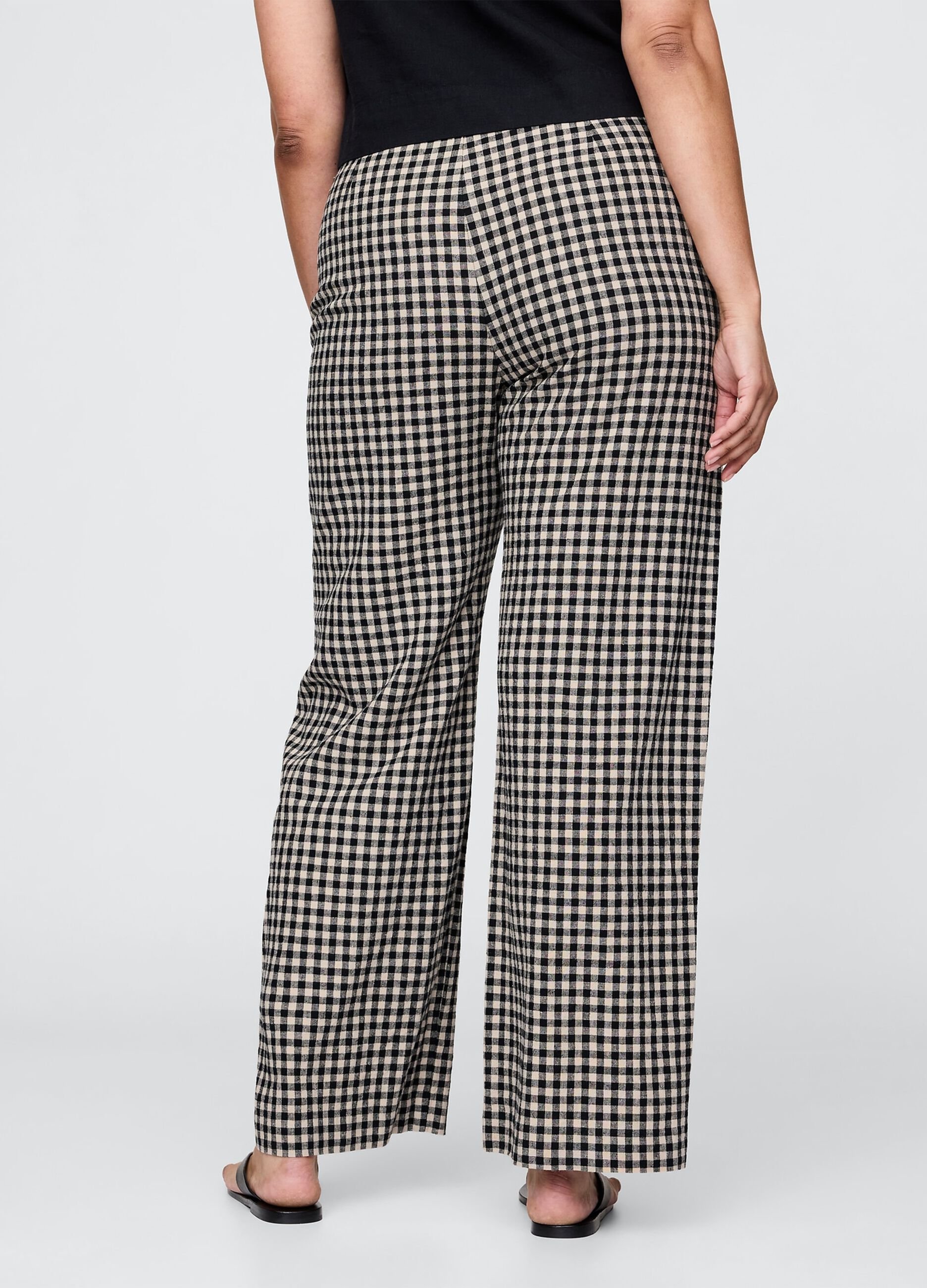 Brown and black check trousers in linen and viscose