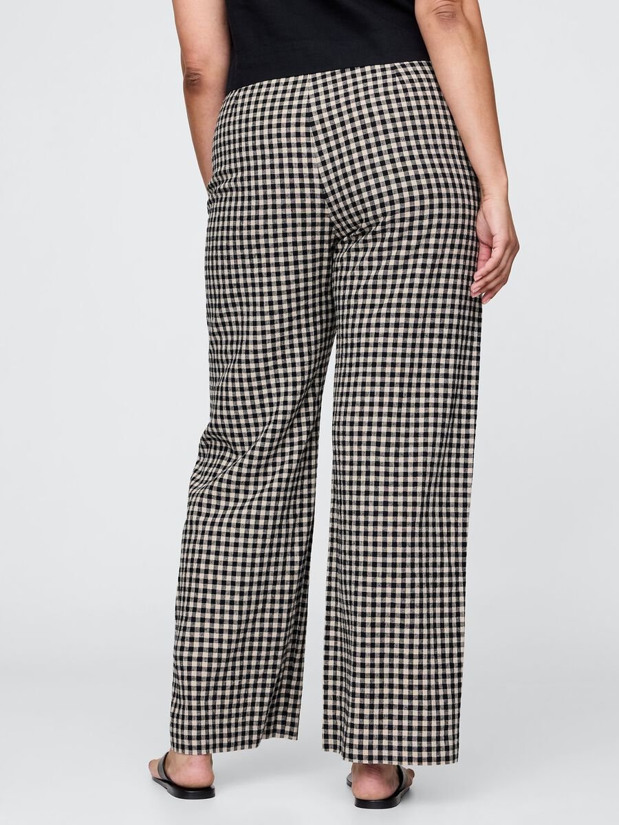Brown and black check trousers in linen and viscose_5