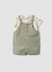 Green pure cotton set with short dungarees and printed T-shirt for babies_0