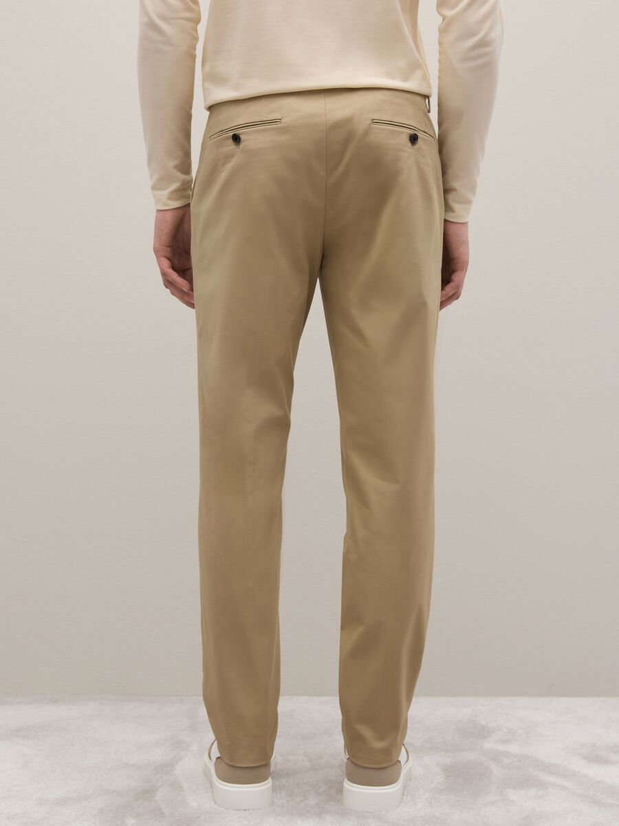 Beige regular fit twill and stretch cotton trousers_2