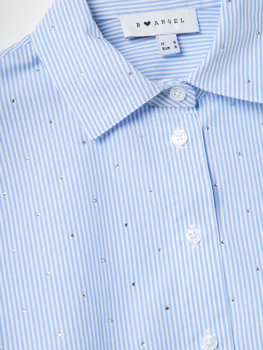 Multicoloured stripe shirt in pure cotton regular fit with rhinestones_5