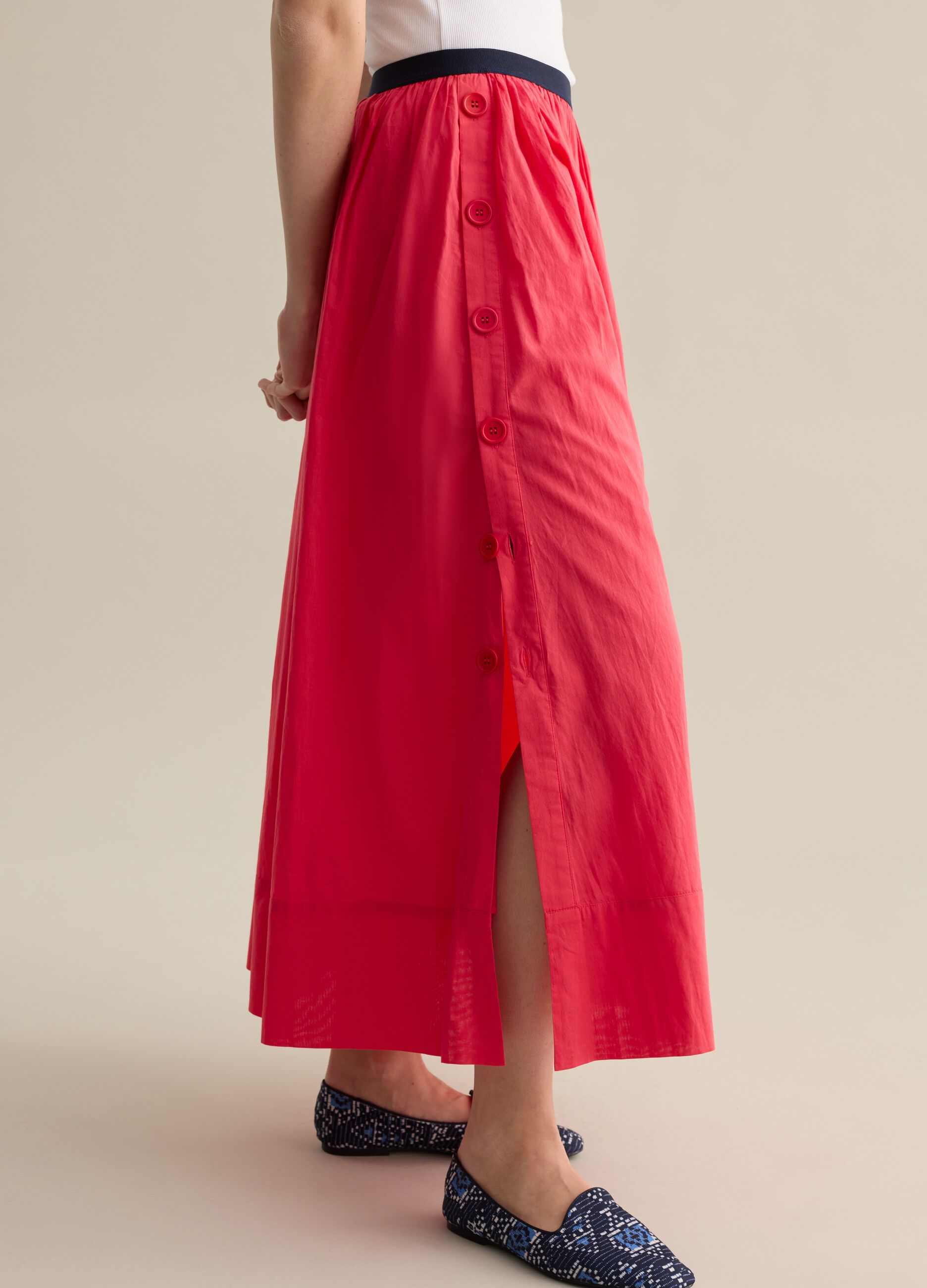 Red cotton midi skirt