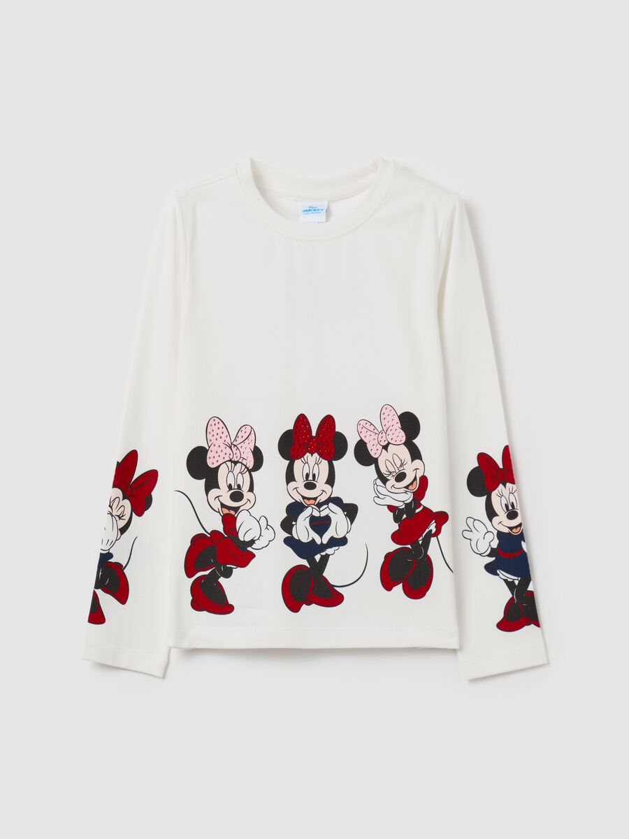 Long-sleeved T-shirt with Minnie Mouse print and diamantés_0