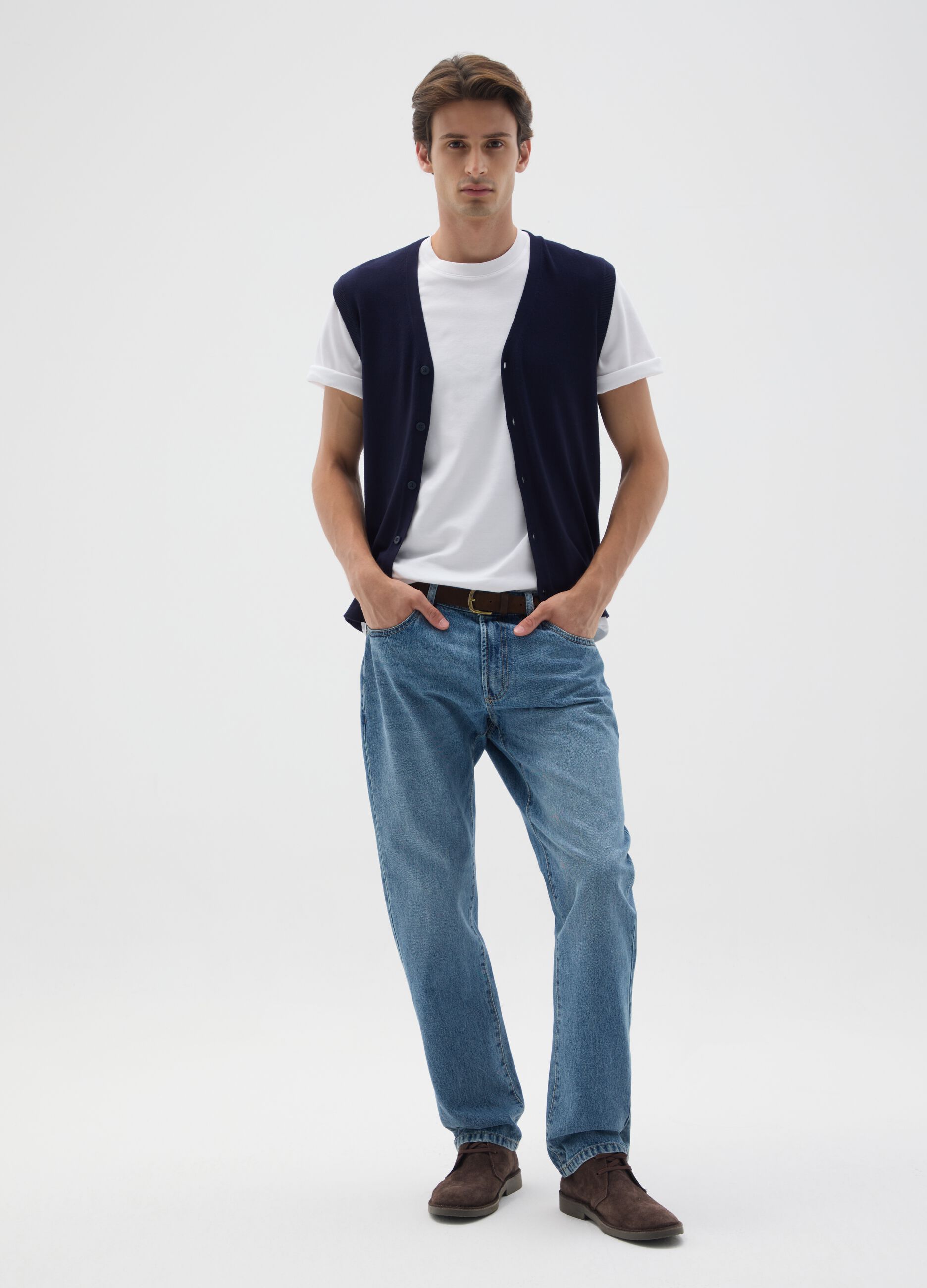 Blue knit waistcoat regular fit
