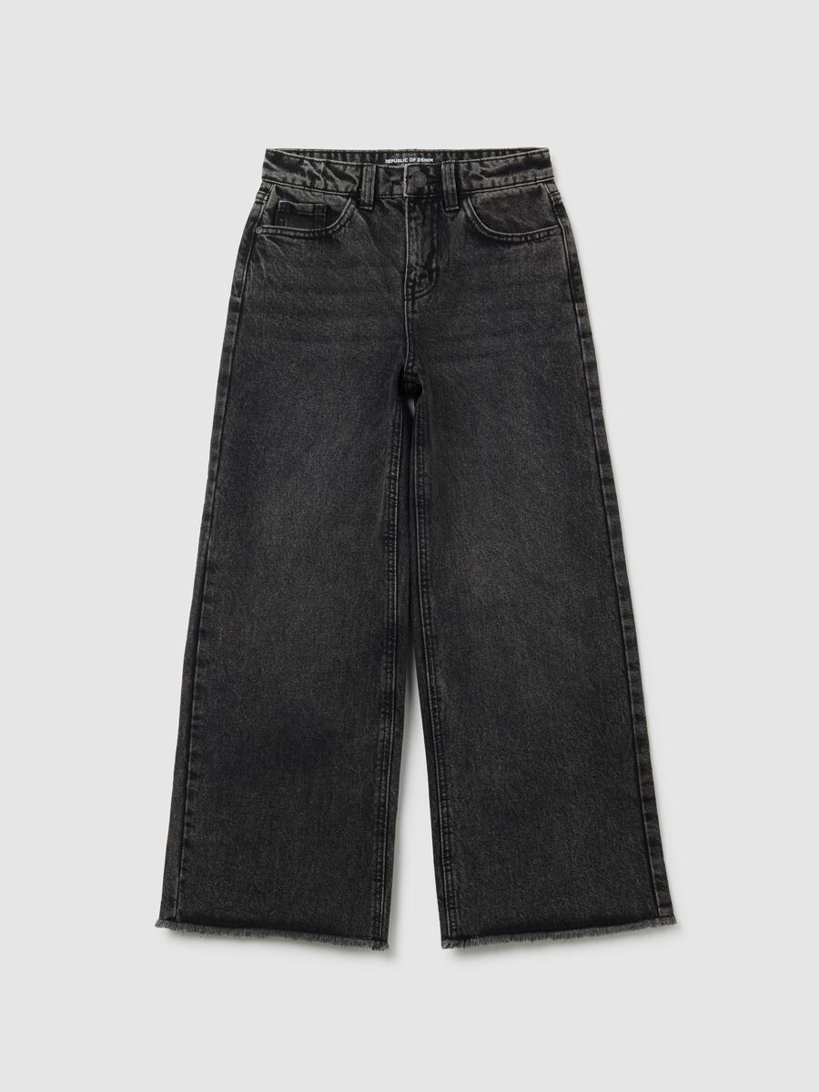 Jeans culotte da ragazze in puro cotone nero_0