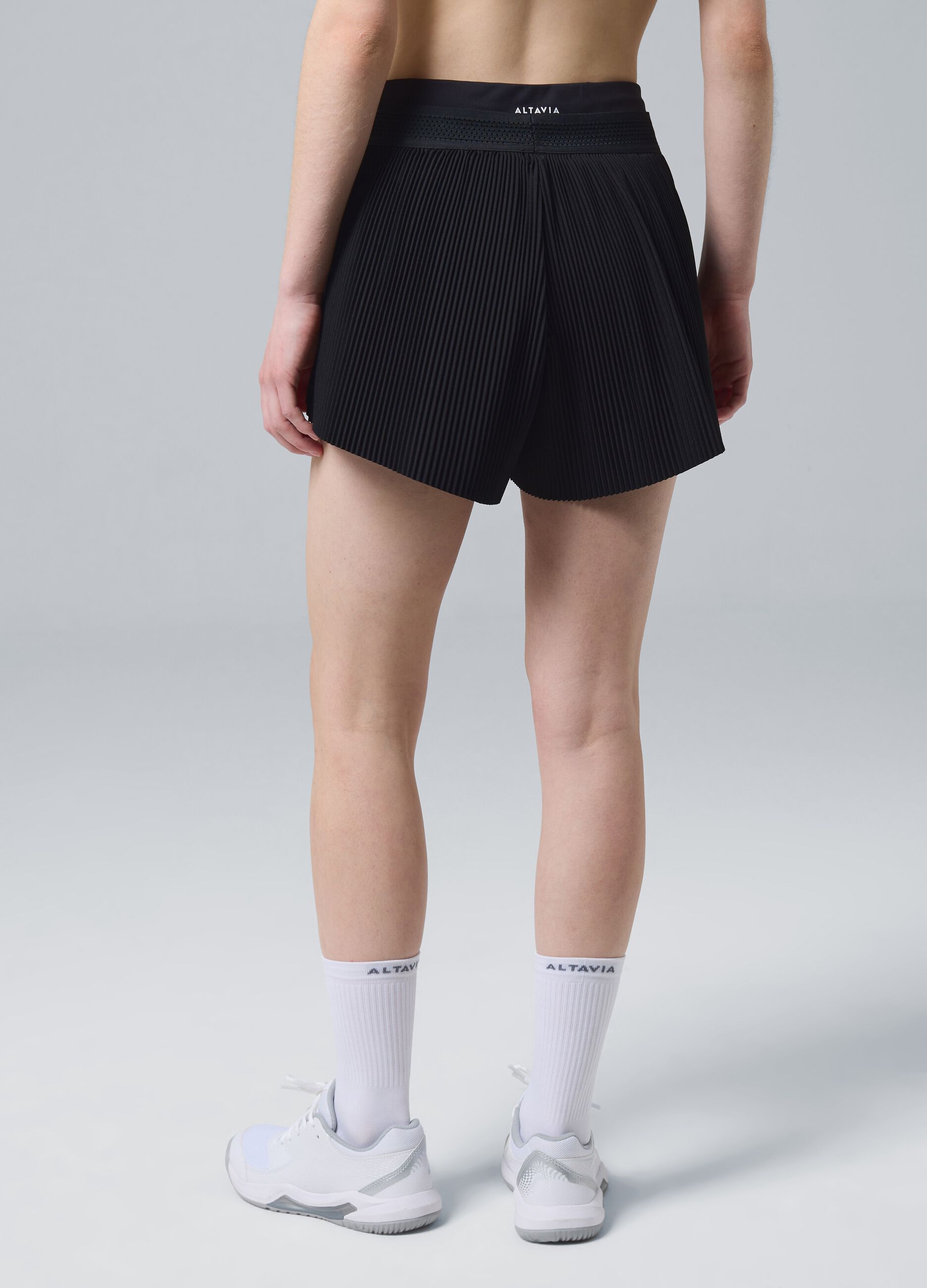 Black ALTAVIA COURT pleated sports shorts in stretch fabric with removable inner short