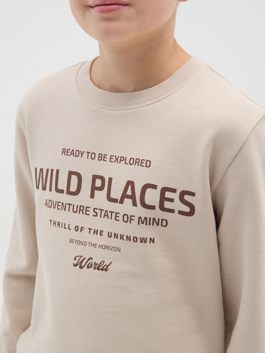 Boys' beige pure cotton sweatshirt with regular fit and round neckline_2
