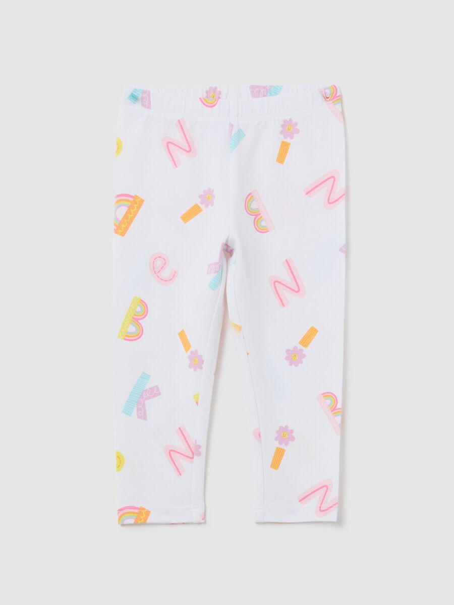 White stretch leggings with letters print_0