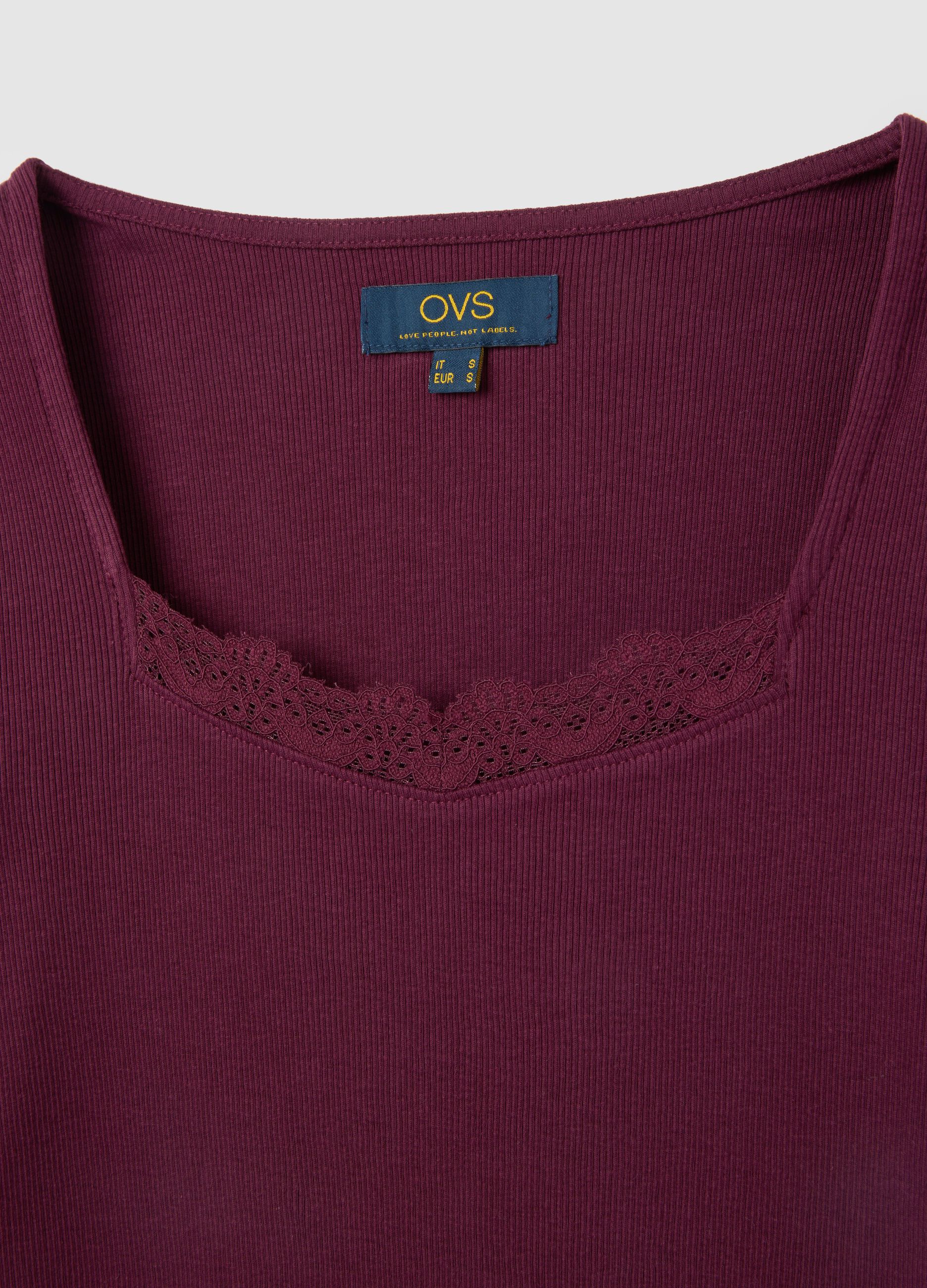 Maglia viola a maniche lunghe in misto cotone