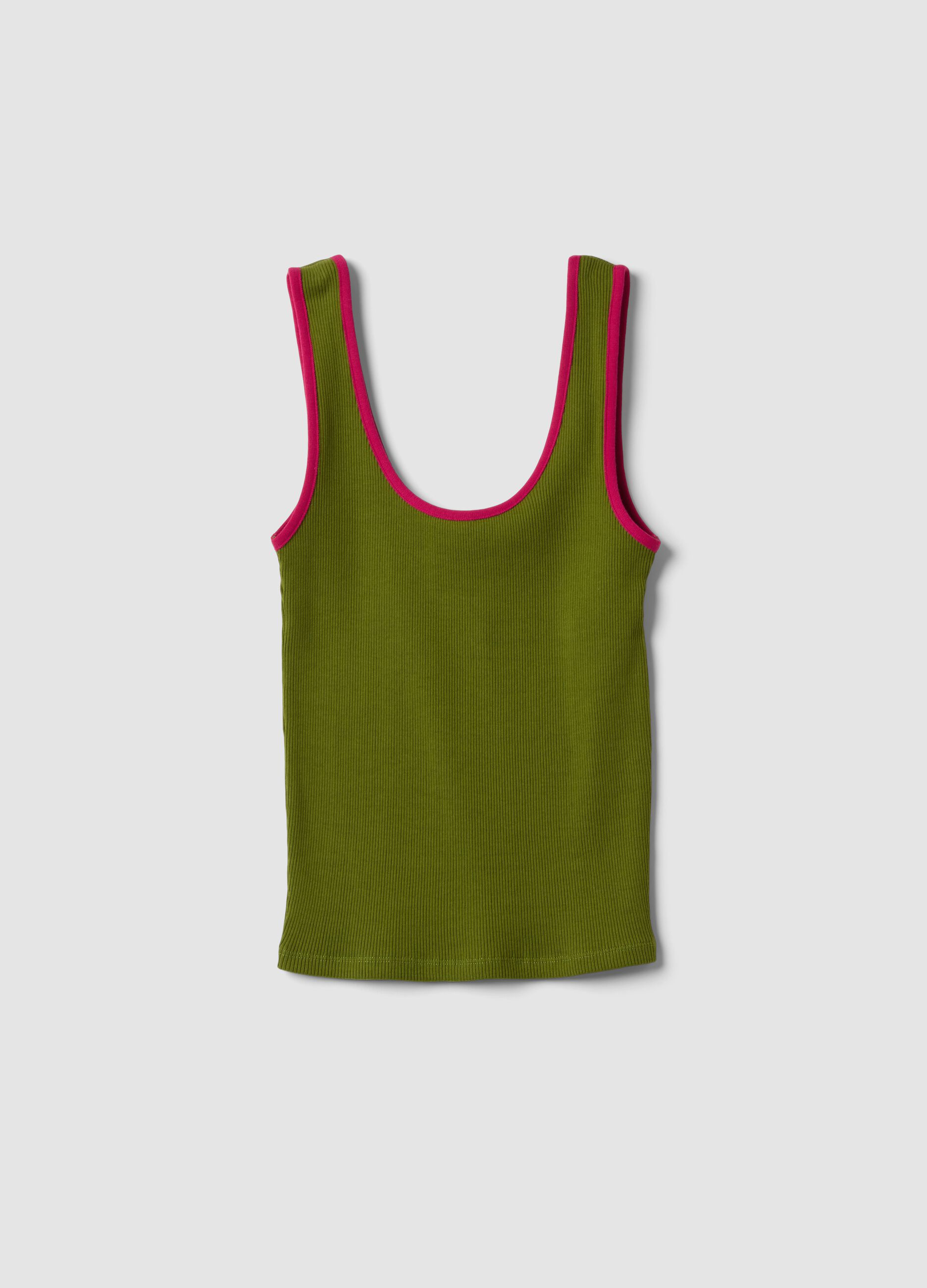 Green pure cotton ribbed tank top