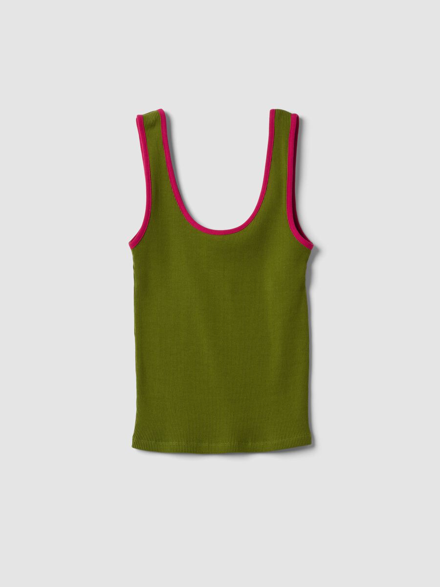 Tank top verde in puro cotone a costine_0