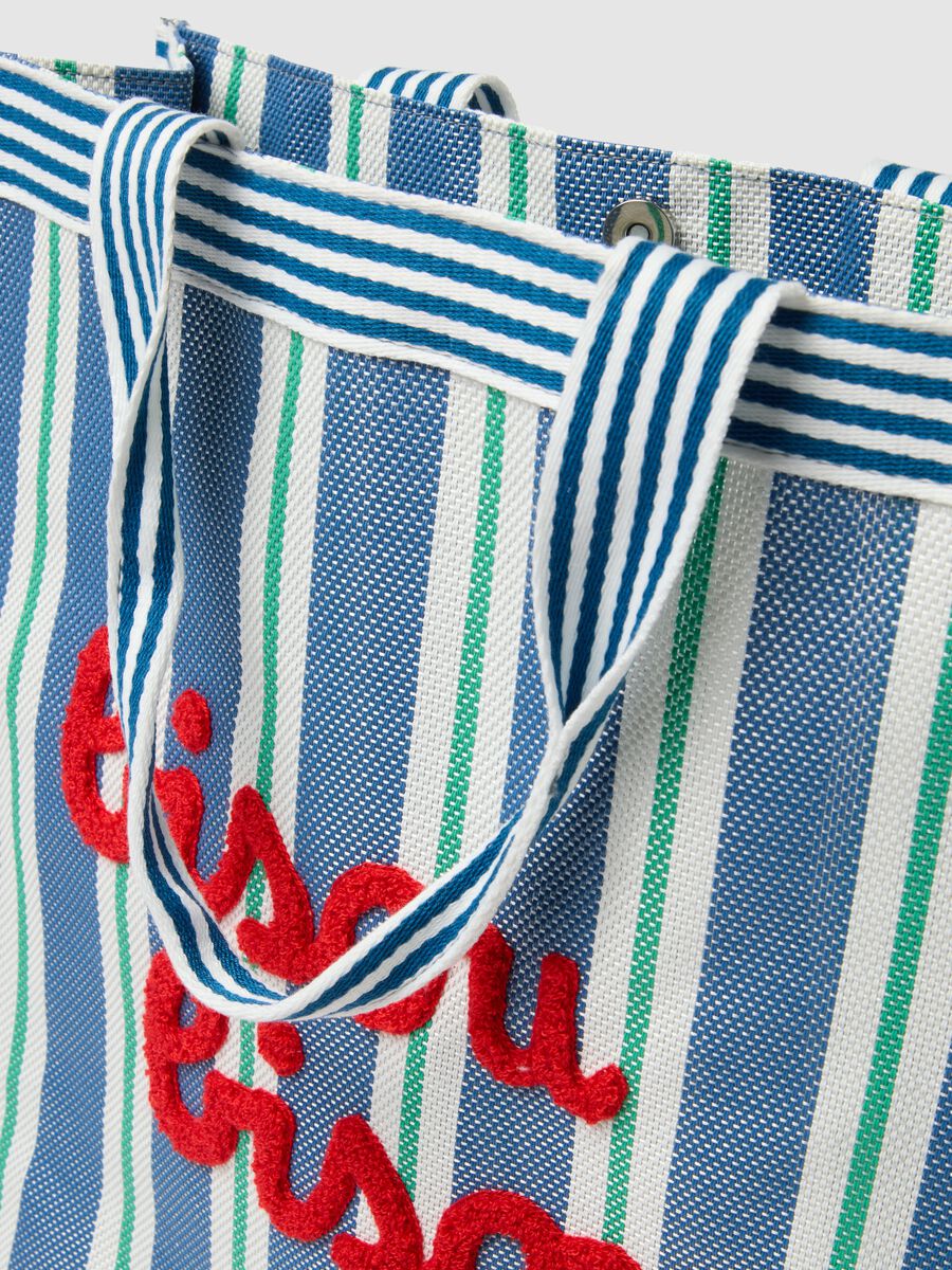 Multicolour striped shopper bag with embroidered inscription_2