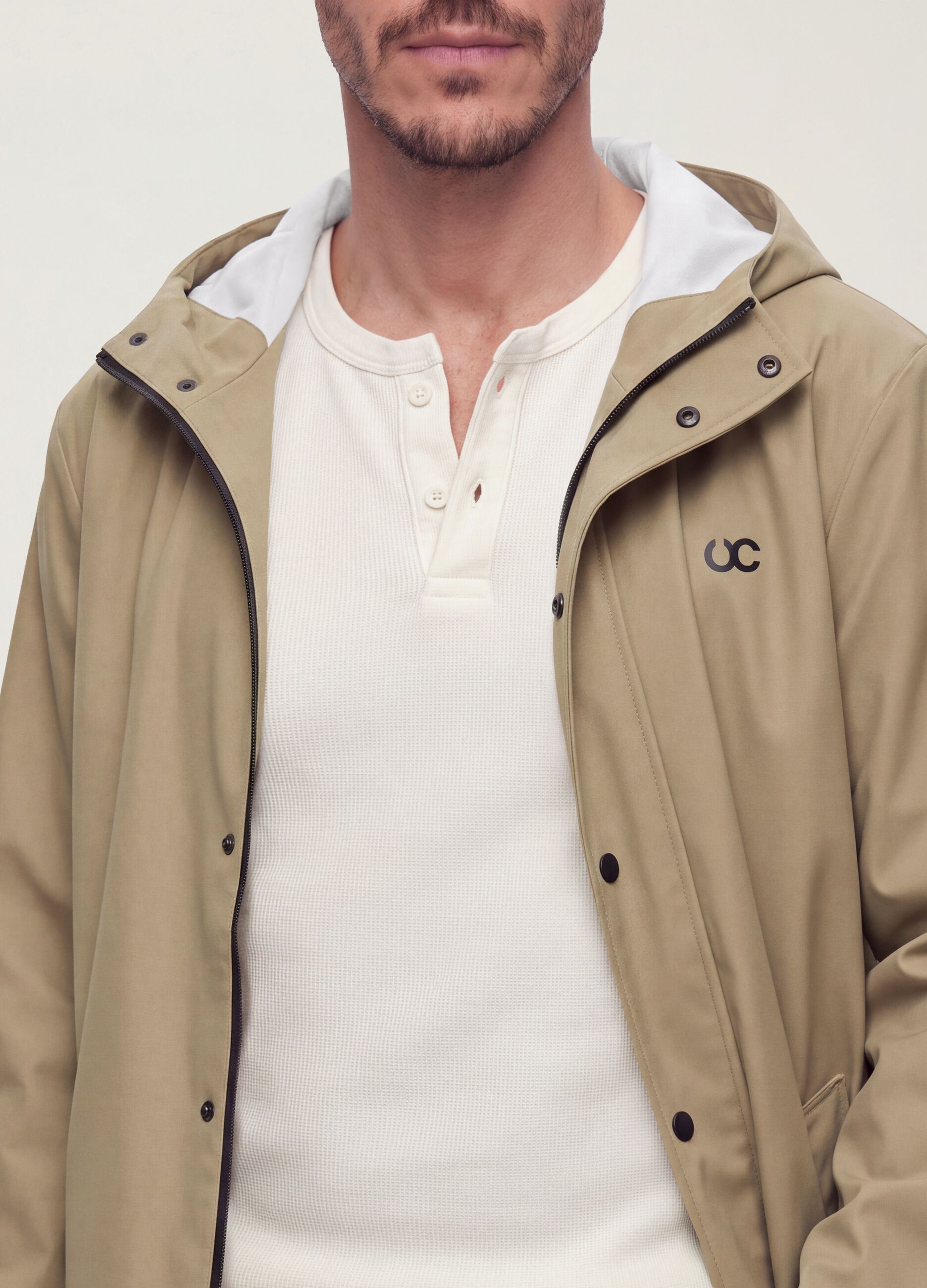 Beige regular-fit raincoat with zip