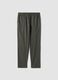 Green relaxed fit pajama trousers in cotton-linen blend_4