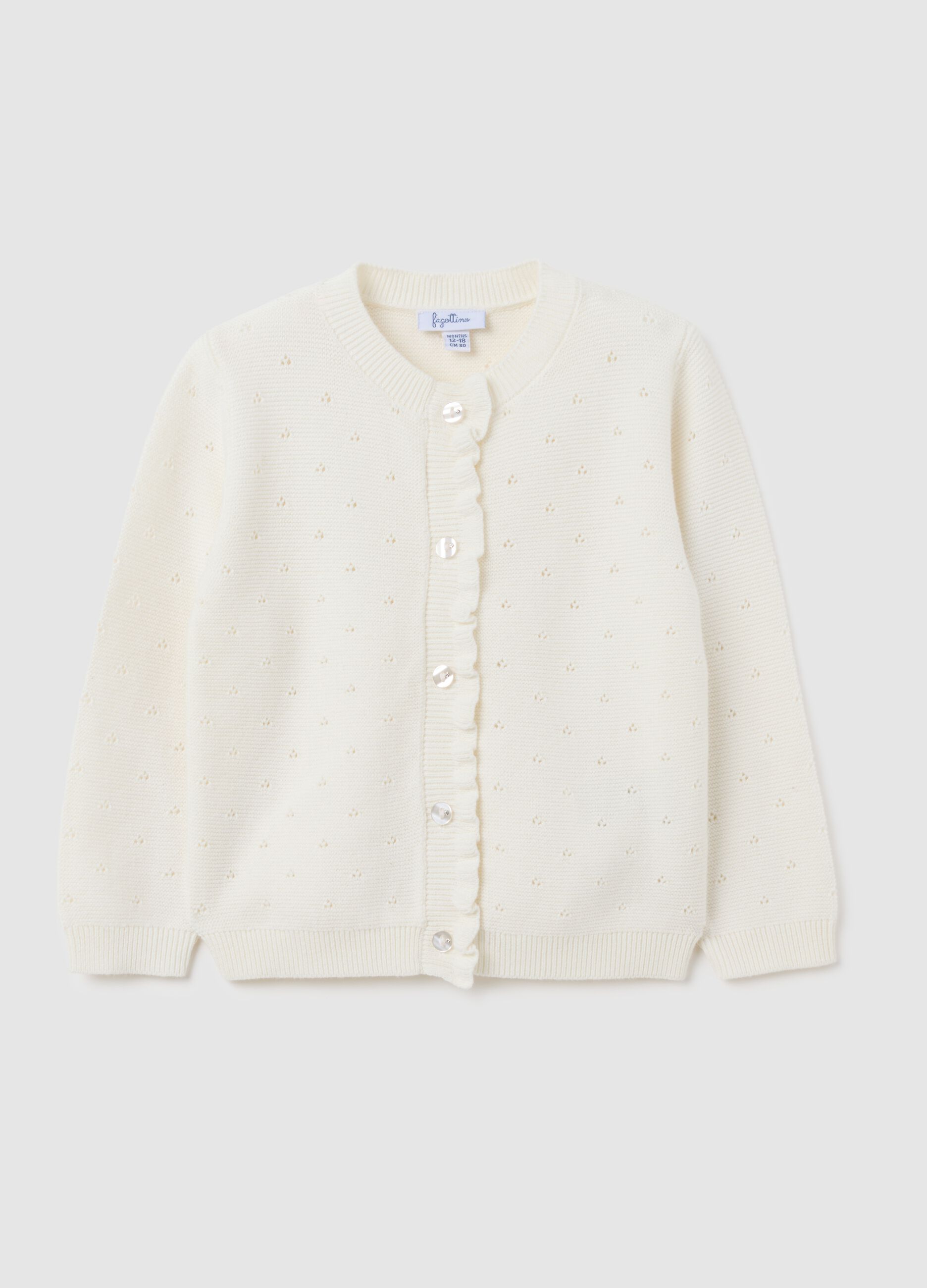 Girls' white pure cotton regular fit cardigan