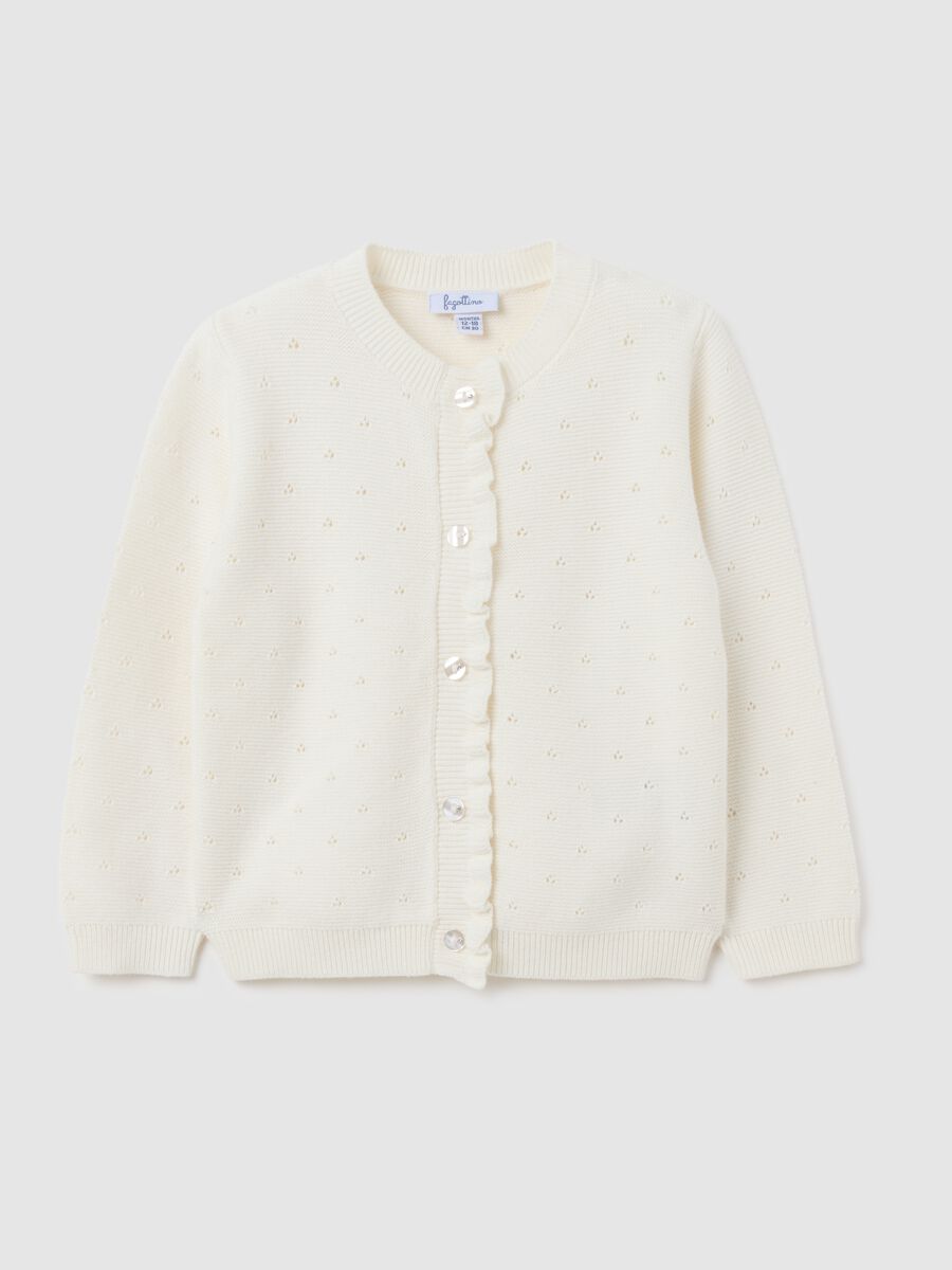 Girls' white pure cotton regular fit cardigan_0