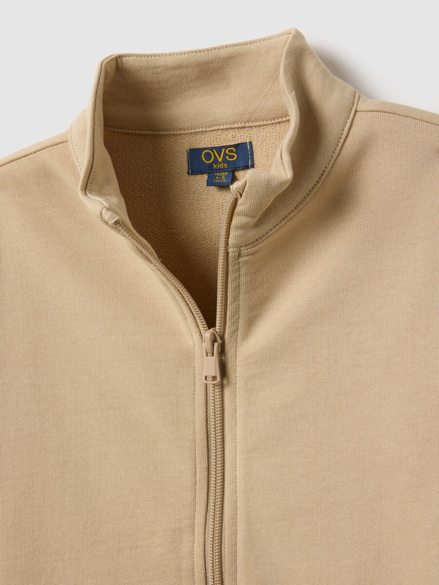 Children's beige pure cotton sweatshirt with regular fit and full zip_2